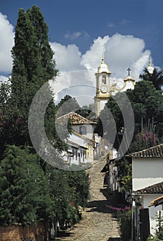 Unspoiled colonial street in Tiradentes, Minas Gerais, Brazil.