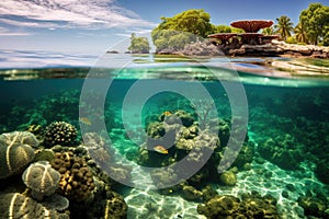 unspoiled coral reef and crystal clear water