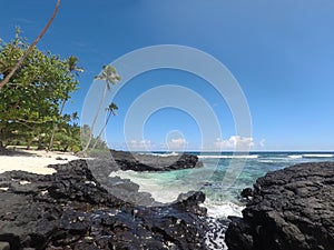 Unspoilt beach with sand and rocks at Lefaga, Matautu, Upolu Isl