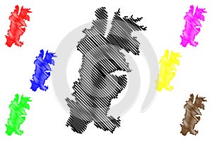 Unst island United Kingdom of Great Britain and Northern Ireland, Scotland, Shetland Islands map vector illustration, scribble