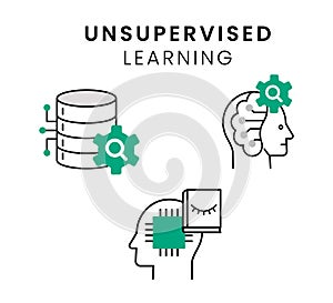 Unsupervised Learning Icons. Unsupervised learning graphic element.