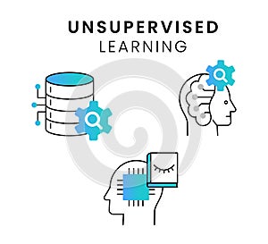 Unsupervised Learning Icons. Unsupervised learning graphic element. Editable Stroke and Colors