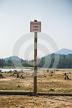 Unsupervised swim area sign ,in arid area