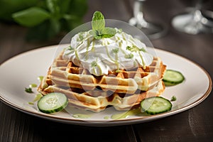 Unsweetened cheese waffles with cream cheese and cucumber