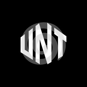 UNT letter logo design with polygon shape. UNT polygon and cube shape logo design. UNT hexagon vector logo template white and
