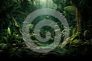 Untamed Green prehistoric jungle. Generate Ai