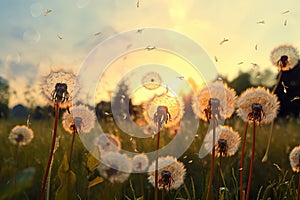 Untamed Meadow dandelions. Generate Ai