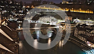 UntertorbrÃ¼cke, arch gated bridge, Bern, Switzerland, night view