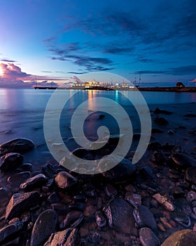 Blue hour at Untia Harbour Makassar photo