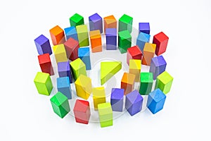 Untidy variety colorful blocks see sleep yellower  block at white background