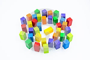 Untidy variety colorful blocks see sleep yellower block at white background