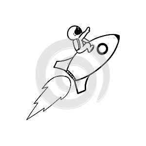 Rocket astronaut doodle space hand draw