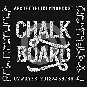 Vintage chalk board alphabet font with alternates. Handwritten uppercase letters. photo