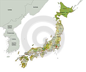 Highly detailed editable political map with separated layers. Japan.