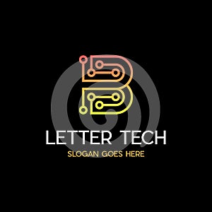 Letter B Circuit Modern Techno Logo