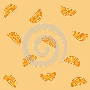 Orange fruit icon, slice of orange fruit. orange background. hand drawn vector. sweet and fresh fruit. cartoon style. doodle art f