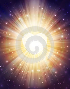 Glowing golden aura light, universal heart portal, infinite love, life, source, soul journey through Universe doorway photo