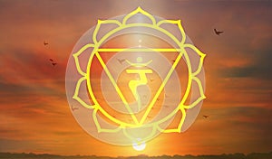 The solar plexus chakra -Manipura, yellow ,sun background photo