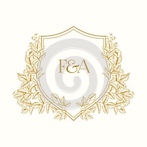 FA Initial Wedding Monogram Logo Crest, F and A Wedding Logo Design, Custom Wreath Wedding Monogram, Crest Initial Wedding Logo. photo