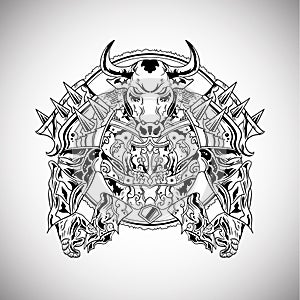 Bull Warrior Armor_Illustration Drawing Outline