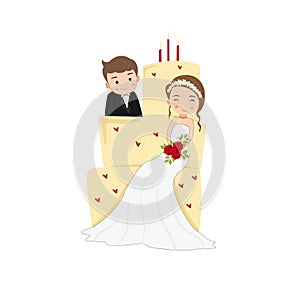 art of bride and groom wedding cake using  illustration art