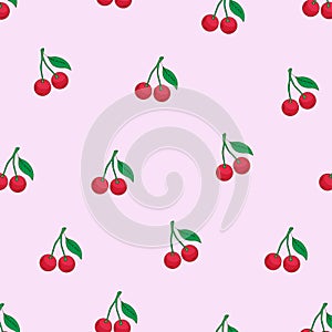 Simple seamless pattern with cherries on a light pink background