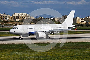 Untitled airplane. Passenger plane. Aircraft without title at airport. Aviation theme. In flight