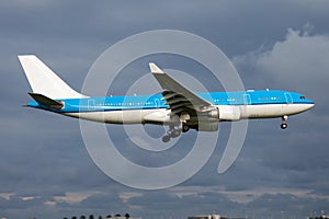 Untitled airplane. Passenger plane. Aircraft without title at airport. Aviation theme. In flight. Landing and arrival.