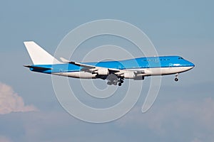 Untitled airplane. Passenger plane. Aircraft without title at airport. Aviation theme. In flight. Landing and arrival.