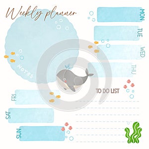 Cute whale monthly planner
