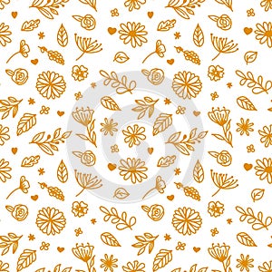 yellow flowers leaf pattern cute line white, for paking
