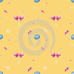 Wicker Easter with Eggs and Flowers Under the Warm Spring.