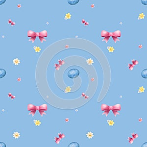 Wicker Easter with Eggs and Flowers Under the Warm Spring.