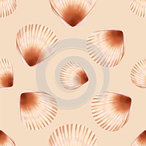 Semirealistic pattern of shell .Hand-drawn shell pattern. Shell isolated pattern for background.