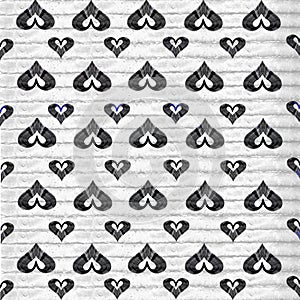 Seamless Black Heart Pattern on White Fabric Texture
