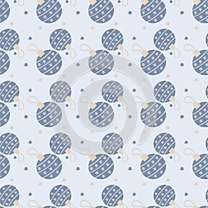 Cute blue Christmas ball reapeat pattern for Papers vinyl, Fabric surface design, winter books file gifts.