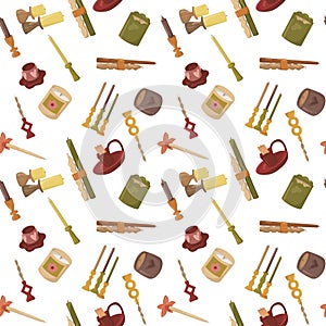 Autumn Candle Seamless Pattern with Decorative Holders and Cozy Home Decor