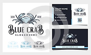 Hand Drawn Blue Crab vintage illustration Logo Design