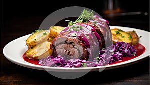 Sauerbraten, delicious German pot roast, meat dish, food photography