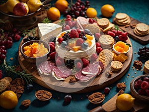 Delicious dessert and appetisers Charcuterie board, ideal dish to start the happy dinner