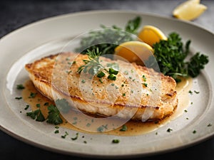 Classic French Sole meuniere, sol filets are cooked and served in a rich, buttery sauce