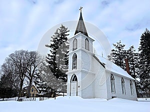 Fresh snowfall around this old country church
