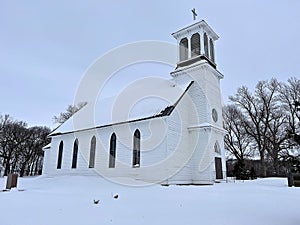 Old country church on a cold bitter wintery day