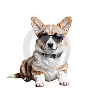 Cute corgi puppy in dark sunglasse. photo