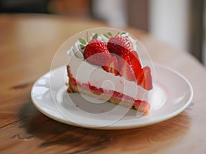 Strawberry cheese cakr in triangle shape with red Sause