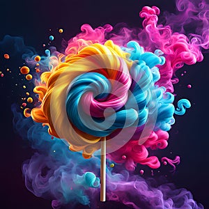Large round colored lollipop with multi-colored smoke