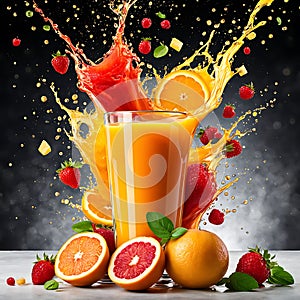 Glass of orange orange juice with splashes