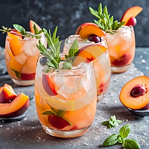 Maggot juice with ice and fresh fruit in glass photo