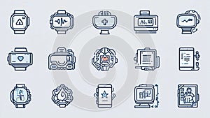 Modern Vector Line Icon Set â Health & Wellness Technology