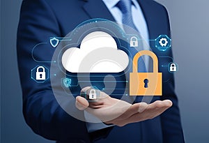 Cloud security services ensure data protection with encrypted padlock integration.
